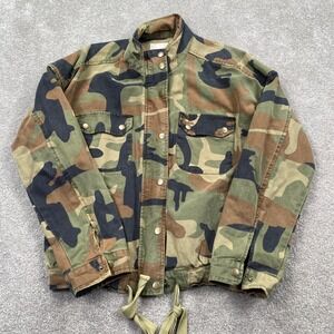 Lucky Brand Womens Camouflage Utility Jacket Green Brown Snap Front Size M